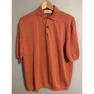 Agnona Polo Shirt Mens XL Orange Knit Made in Italy Luxury Short Sleeve Casual